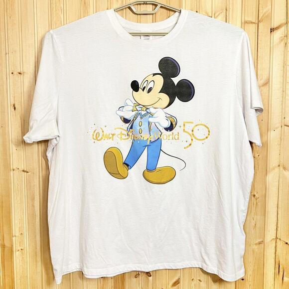 Disney Tops - Disney Walt Disney World 50th Anniversary T Shirt Mickey White Sz 4XL Distressed